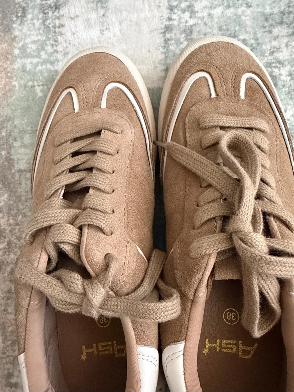 ASH Tan Suede Low-Top Sneakers with White Trim